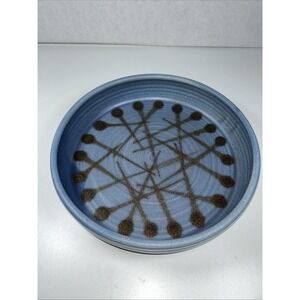 Vintage Stoneware Pottery Bowl Chris Heckman 1988 Starburst style blue brown